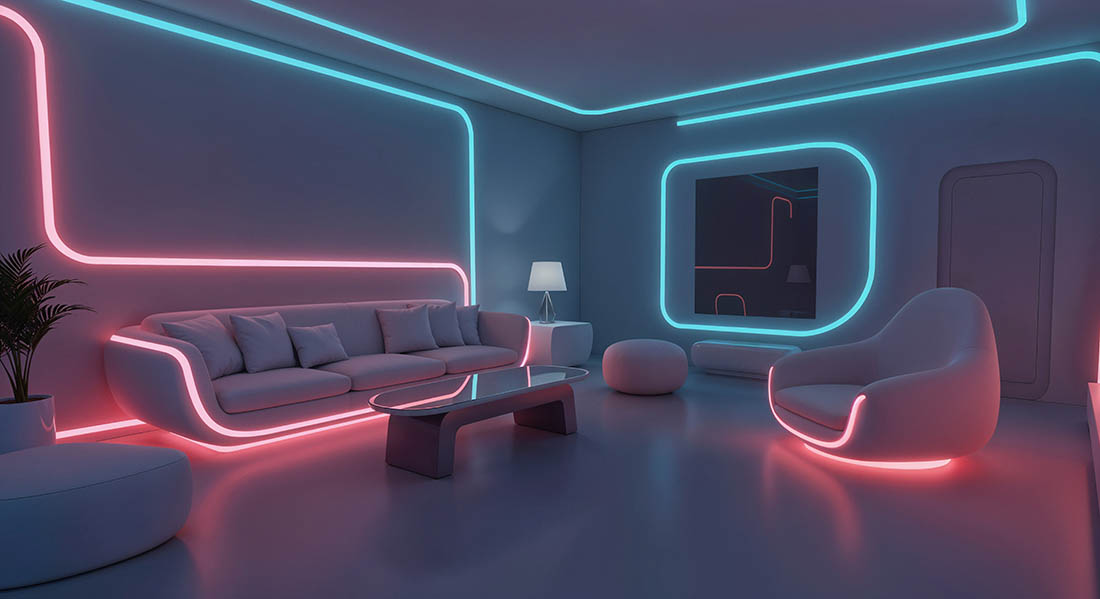 Гибкий неон в интерьере: 10 идей от фасадной подсветки до DIY-вывески в комнату