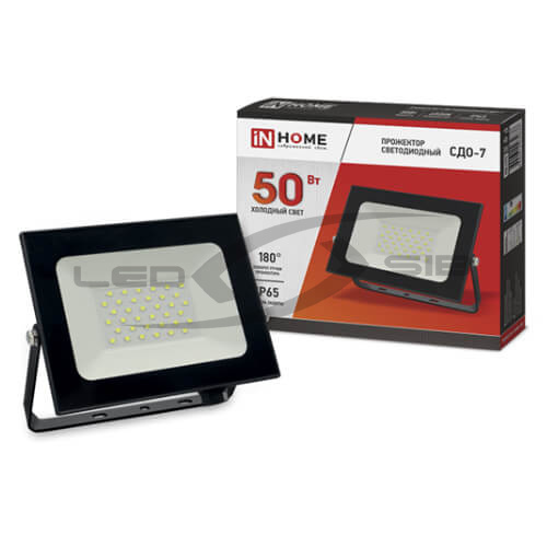 Прожектор сд СДО-7- 50 черный 6500К IP65 IN HOME