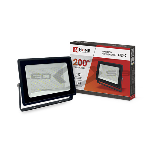 Прожектор сд СДО-7- 200Вт 230В IP65  черный IN HOME