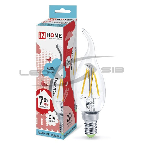 лампа светодиодная led-свеча на ветру-deco 7w 230v e14 630lm прозрачная in home Лампа светодиодная LED-СВЕЧА НА ВЕТРУ-deco 7W 230V E14 630Lm прозрачная IN HOME