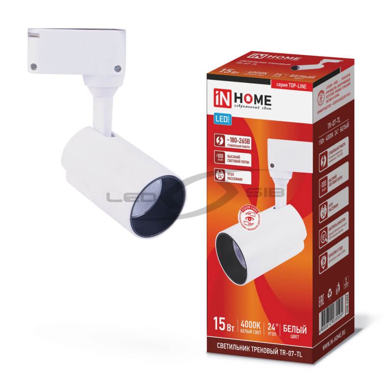 Светильник сд трековый TR-07-TL 25W 6500К 2500Lm IP40 24 град. белый серии TOP-LINE IN HOME